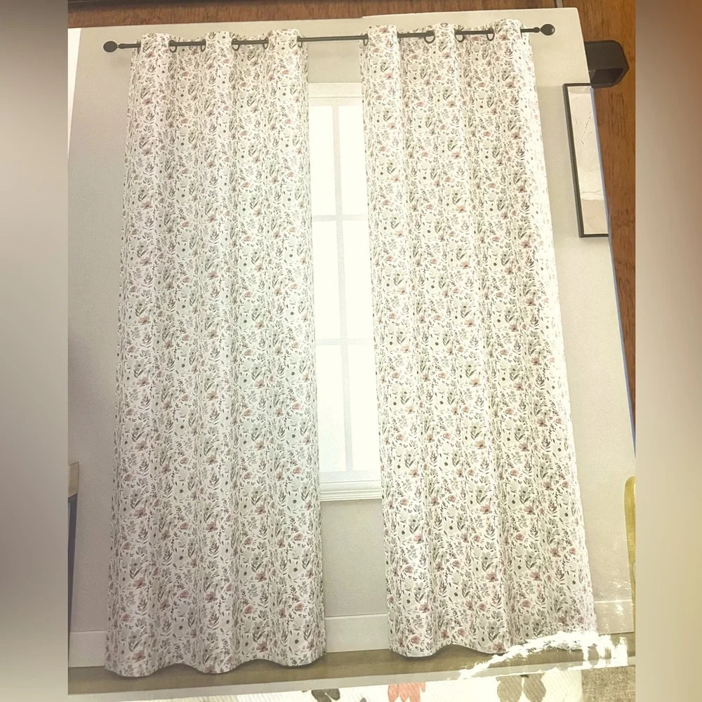 2 Blackout Grommet Drapes Panels Floral Cream Tan Rose Green 37 x 84 ea NEW NWT